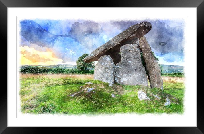 Trethevy Quoit Painting Framed Mounted Print by Helen Hotson