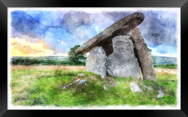 Trethevy Quoit Painting Framed Print by Helen Hotson