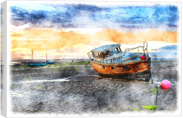 Fishing Boat on the Beach at Instow Painting Canvas Print by Helen Hotson