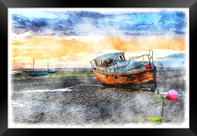 Fishing Boat on the Beach at Instow Painting Framed Print by Helen Hotson