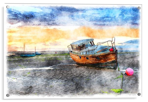 Fishing Boat on the Beach at Instow Painting Acrylic by Helen Hotson