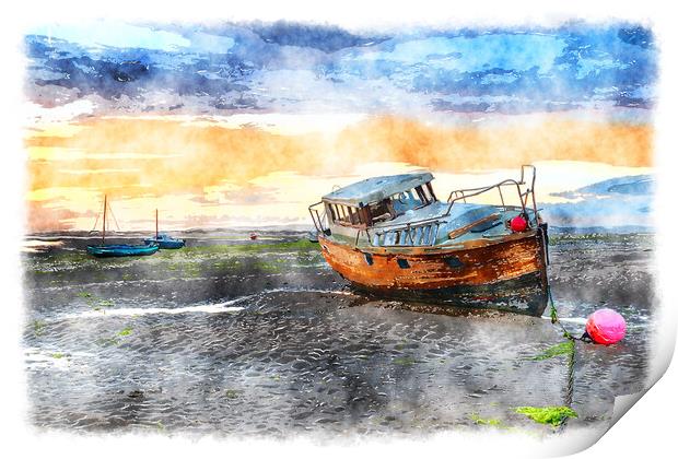 Fishing Boat on the Beach at Instow Painting Print by Helen Hotson