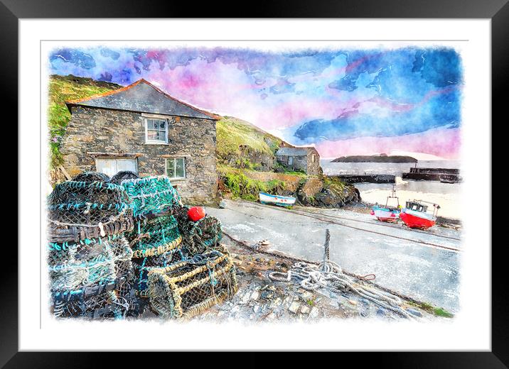 Sunset at Mullion Cove Painting Framed Mounted Print by Helen Hotson