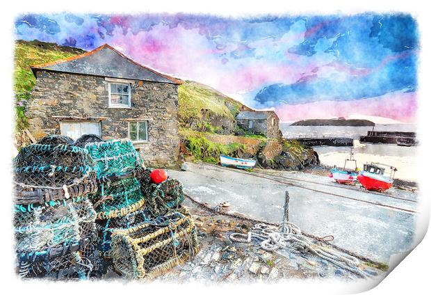 Sunset at Mullion Cove Painting Print by Helen Hotson