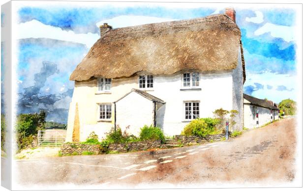 English Thatched Cottage Painting Canvas Print by Helen Hotson