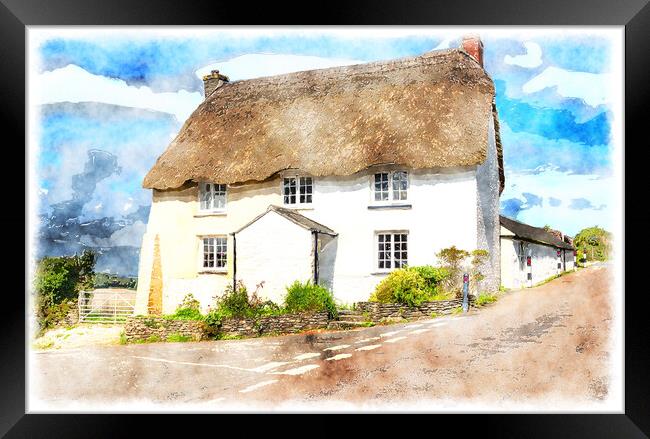 English Thatched Cottage Painting Framed Print by Helen Hotson