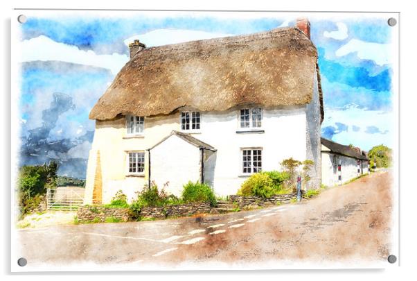 English Thatched Cottage Painting Acrylic by Helen Hotson