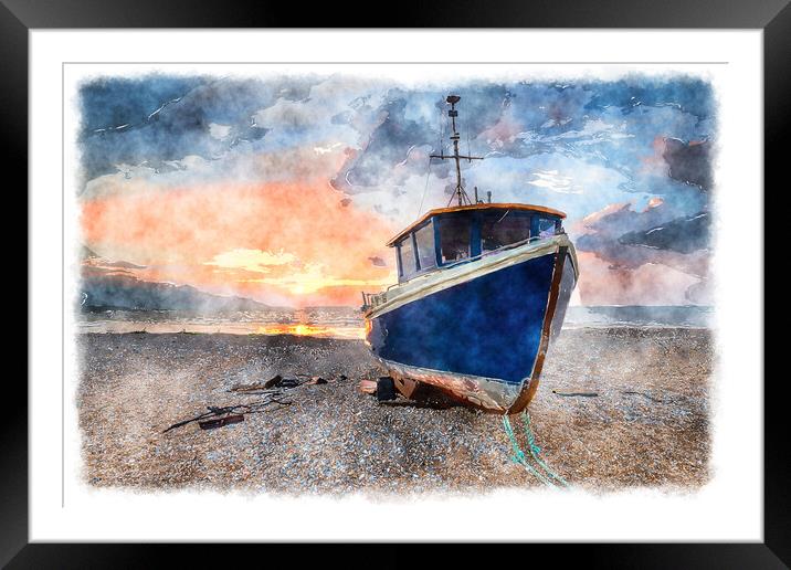 Blue Fishing Boat Painting Framed Mounted Print by Helen Hotson