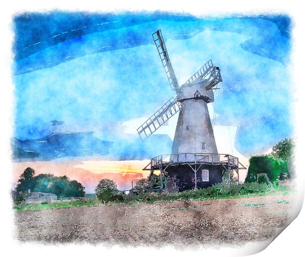 Woodchurch Windmill Painting Print by Helen Hotson
