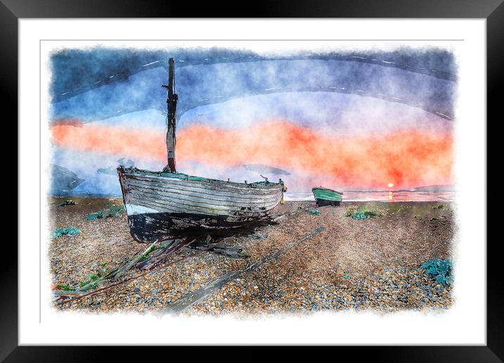Fishing Boats at Sunrise Painting Framed Mounted Print by Helen Hotson