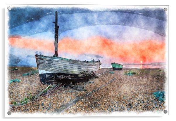 Fishing Boats at Sunrise Painting Acrylic by Helen Hotson
