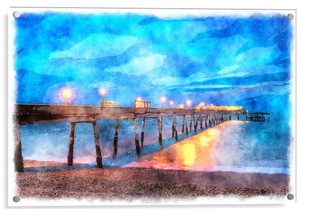 Deal Pier Painting Acrylic by Helen Hotson