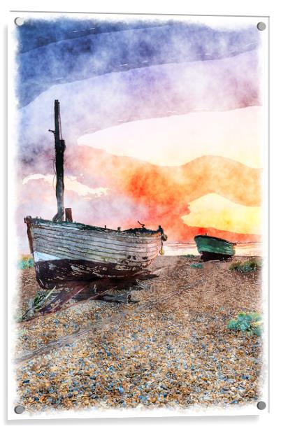Sunrise over Fishing Boats on a Beach Painting Acrylic by Helen Hotson