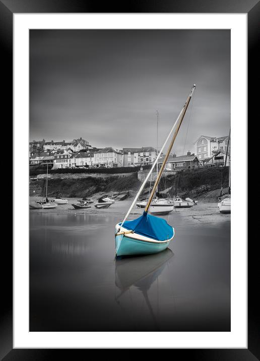 Boat at low tide in New Quay, Wales Framed Mounted Print by Alan Le Bon