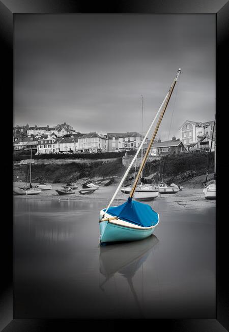 Boat at low tide in New Quay, Wales Framed Print by Alan Le Bon