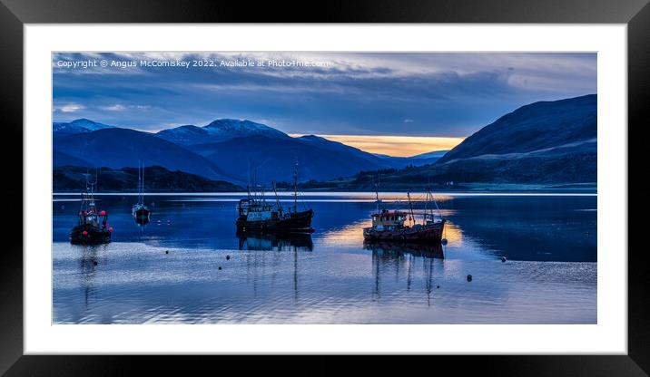 Fishing boats moored on Loch Broom at daybreak Framed Mounted Print by Angus McComiskey