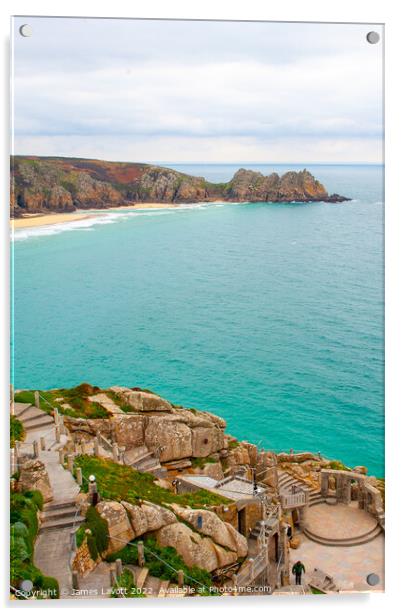 Porthcurno Beach From Minack Acrylic by James Lavott