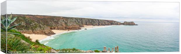Porth Curno Panorama From Minack  Canvas Print by James Lavott