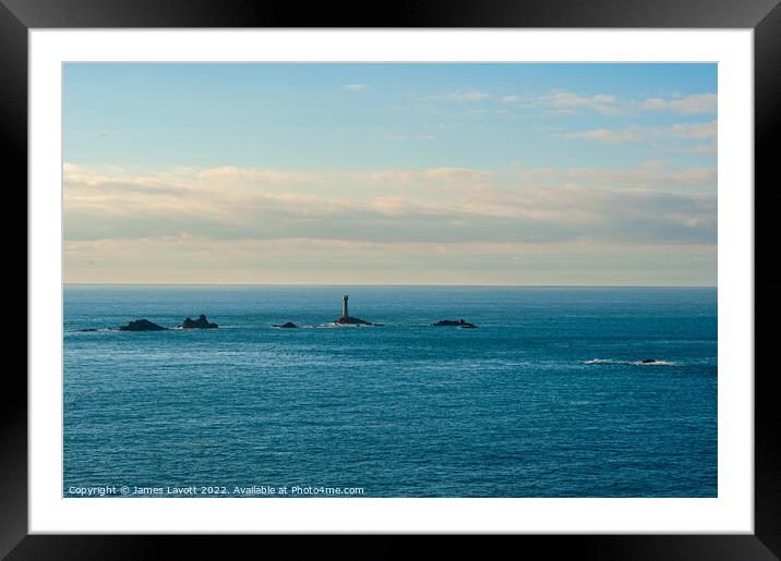 Long Ships Lighthouse Off Land's End Framed Mounted Print by James Lavott