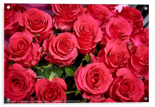 A  red rose bouquet Acrylic by Viktoriia Novokhatska