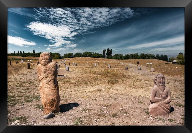 Figurines at the Burana ancient tower unesco site in Kyrgyzstan Framed Print by Frank Bach