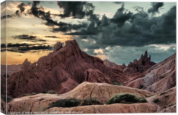 Sunrise at Fairytale canyon in Kyrgyzstan Canvas Print by Frank Bach