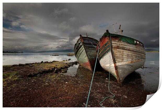 old beached boats Scotland Print by Eddie John