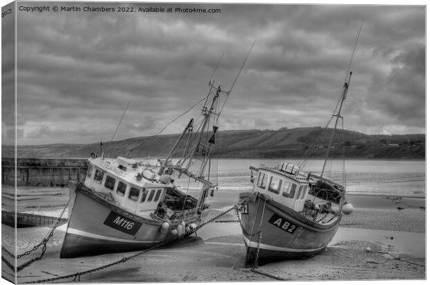 New Quay Fishing Boats Black and White  Canvas Print by Martin Chambers