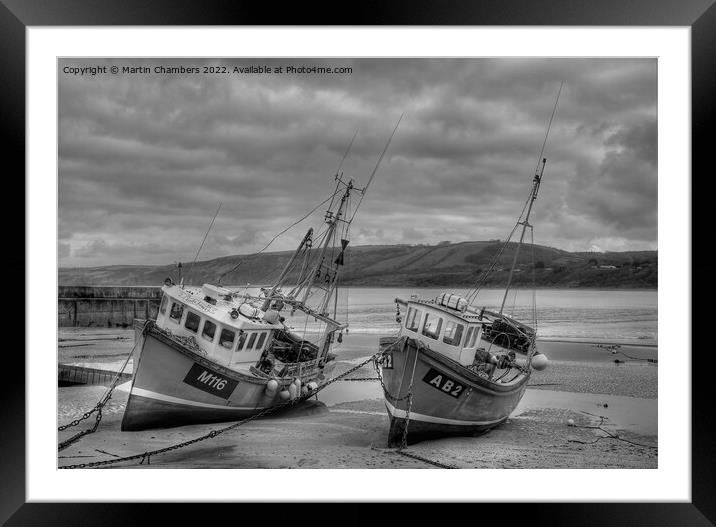 New Quay Fishing Boats Black and White  Framed Mounted Print by Martin Chambers