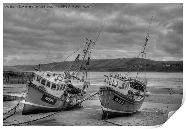 New Quay Fishing Boats Black and White  Print by Martin Chambers