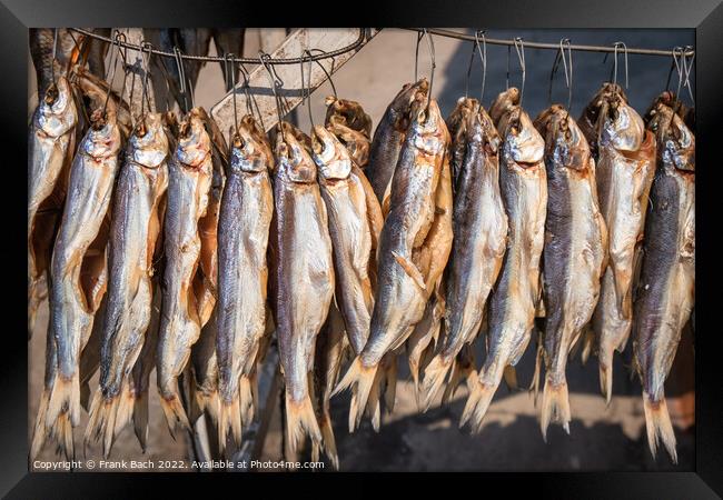 Smoked fish on a farmers market from Lake Issyk Kul in Kyrgyzsta Framed Print by Frank Bach