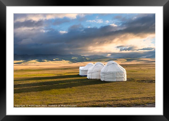 Traditional Yurt camp at the Son Kul lake plateau in Kyrgyztan Framed Mounted Print by Frank Bach
