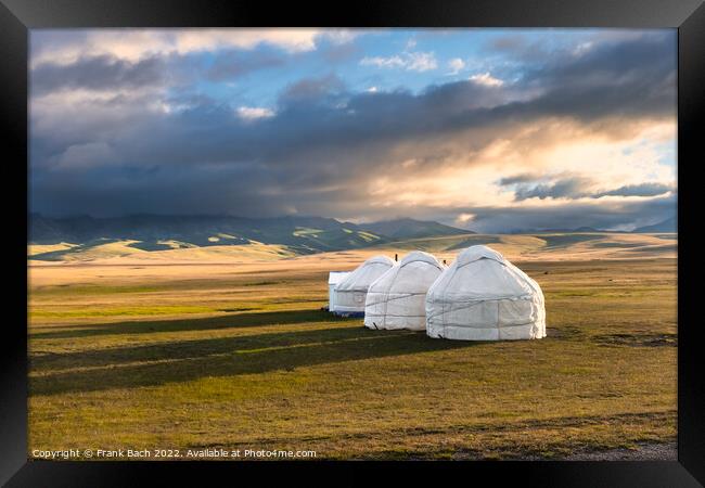 Traditional Yurt camp at the Son Kul lake plateau in Kyrgyztan Framed Print by Frank Bach