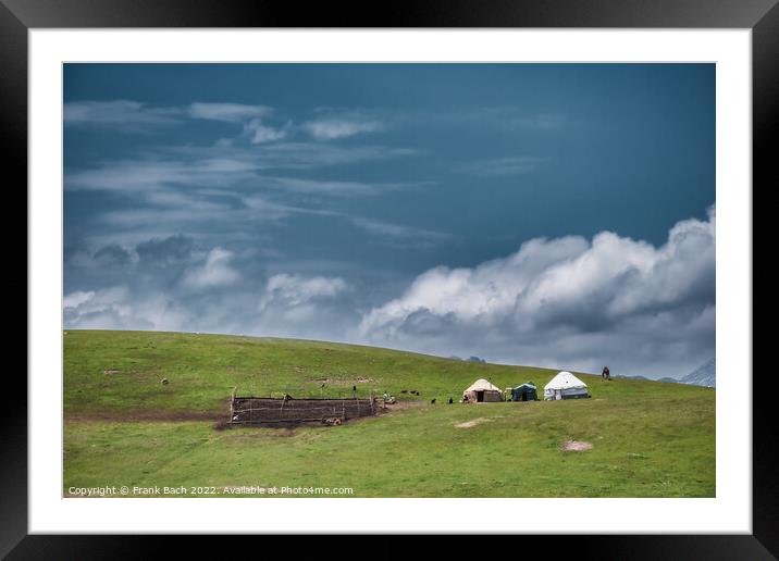 Traditional yurt in the mountains, Kyrgyztan Framed Mounted Print by Frank Bach