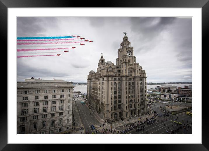 Red Arrows in Liverpool Framed Mounted Print by J Biggadike