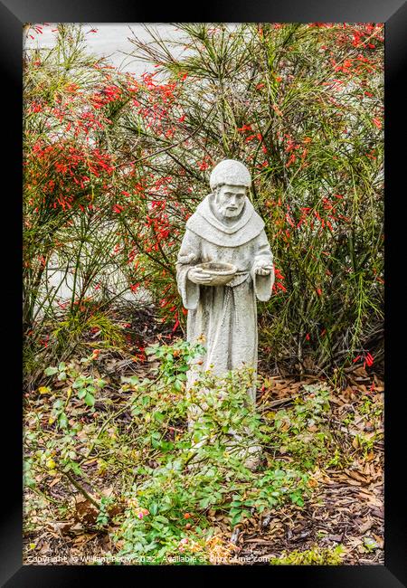 St Francis Statue Mission Nombre Dios Saint Augustine Florida Framed Print by William Perry