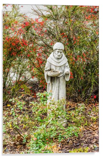St Francis Statue Mission Nombre Dios Saint Augustine Florida Acrylic by William Perry