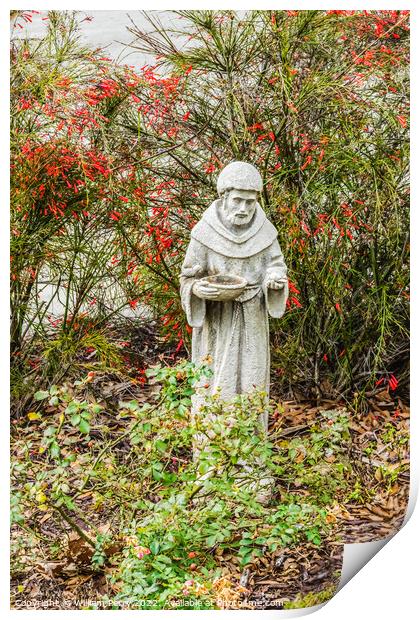 St Francis Statue Mission Nombre Dios Saint Augustine Florida Print by William Perry