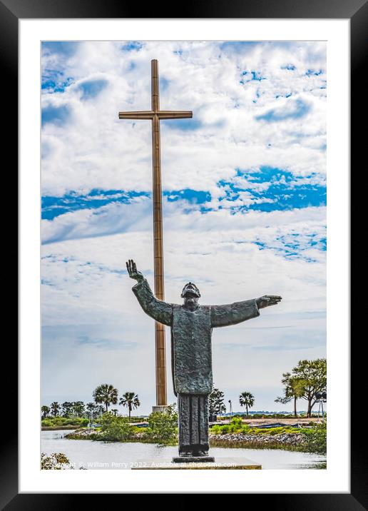 Large Cross Father Statue Mission Nombre Dios Saint Augustine Fl Framed Mounted Print by William Perry