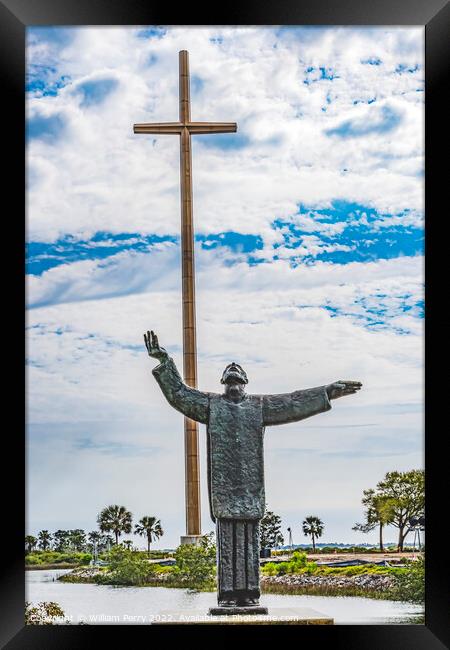 Large Cross Father Statue Mission Nombre Dios Saint Augustine Fl Framed Print by William Perry