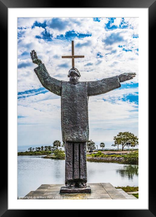Large Cross Father Statue Mission Saint Augustine Florida Framed Mounted Print by William Perry
