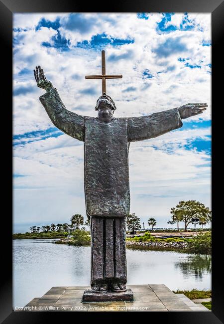 Large Cross Father Statue Mission Saint Augustine Florida Framed Print by William Perry