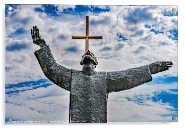 Large Cross Father Statue Mission Saint Augustine Florida Acrylic by William Perry