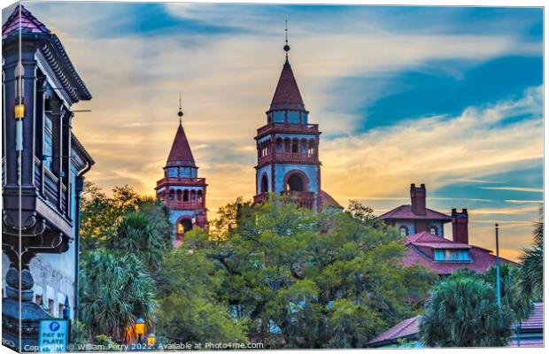 Red White Flagler College Towers Evening St Augustine Florida  Canvas Print by William Perry