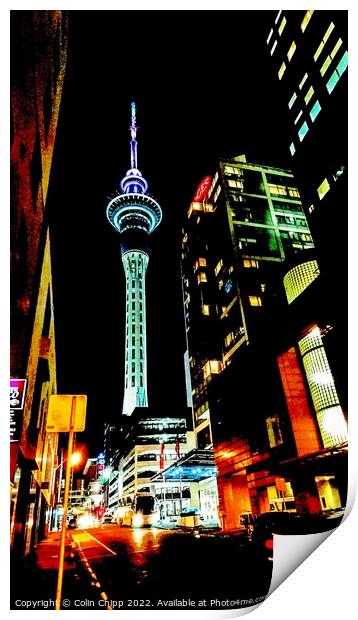 Sky Tower at night Print by Colin Chipp