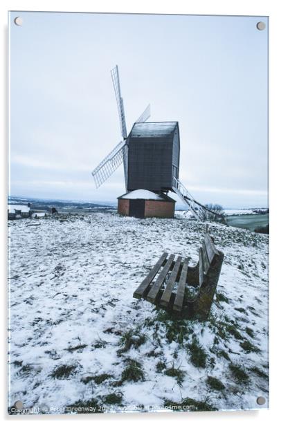 Brill Windmill On A Snowy Day In Winter Acrylic by Peter Greenway