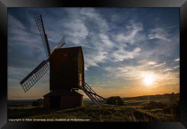 The Iconic Windmill At Brill In Oxfordshire At Sunset Framed Print by Peter Greenway