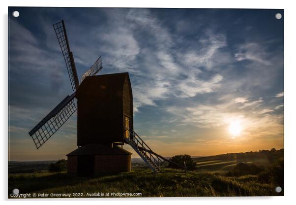 The Iconic Windmill At Brill In Oxfordshire At Sunset Acrylic by Peter Greenway