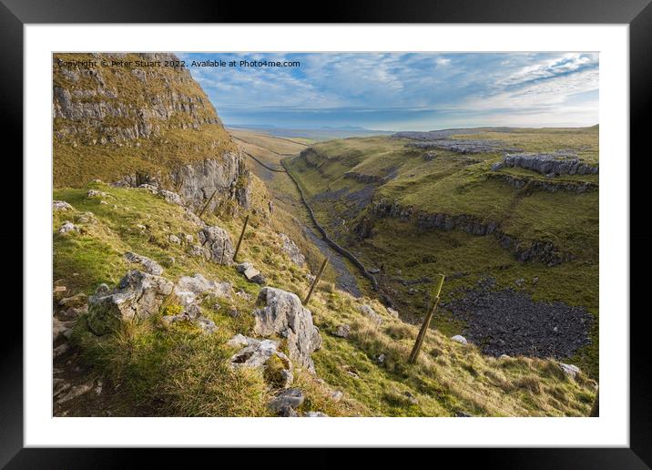 Walking to Malham Tarn via Malham Cove and Watlowes Dry Valley i Framed Mounted Print by Peter Stuart