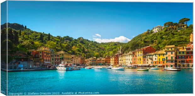 Portofino village and little marina. Liguria, Italy Canvas Print by Stefano Orazzini
